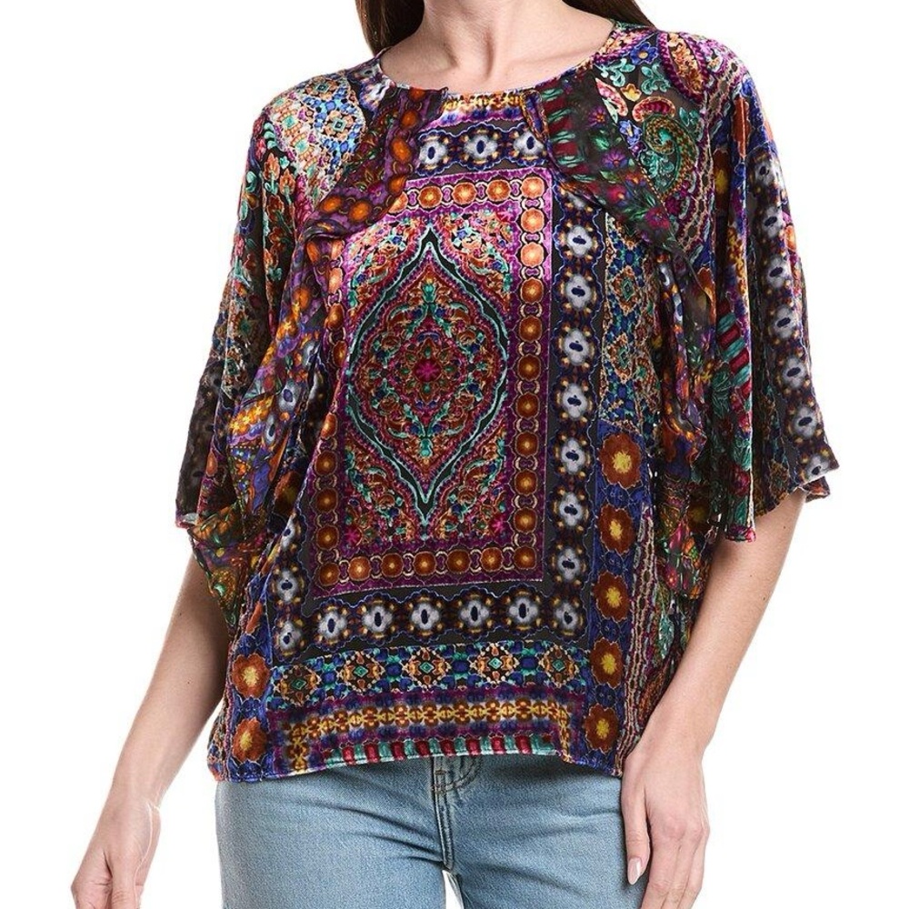 Johnny Was Dechen Silk-Blend Blouse Size Small (oversized) NWT